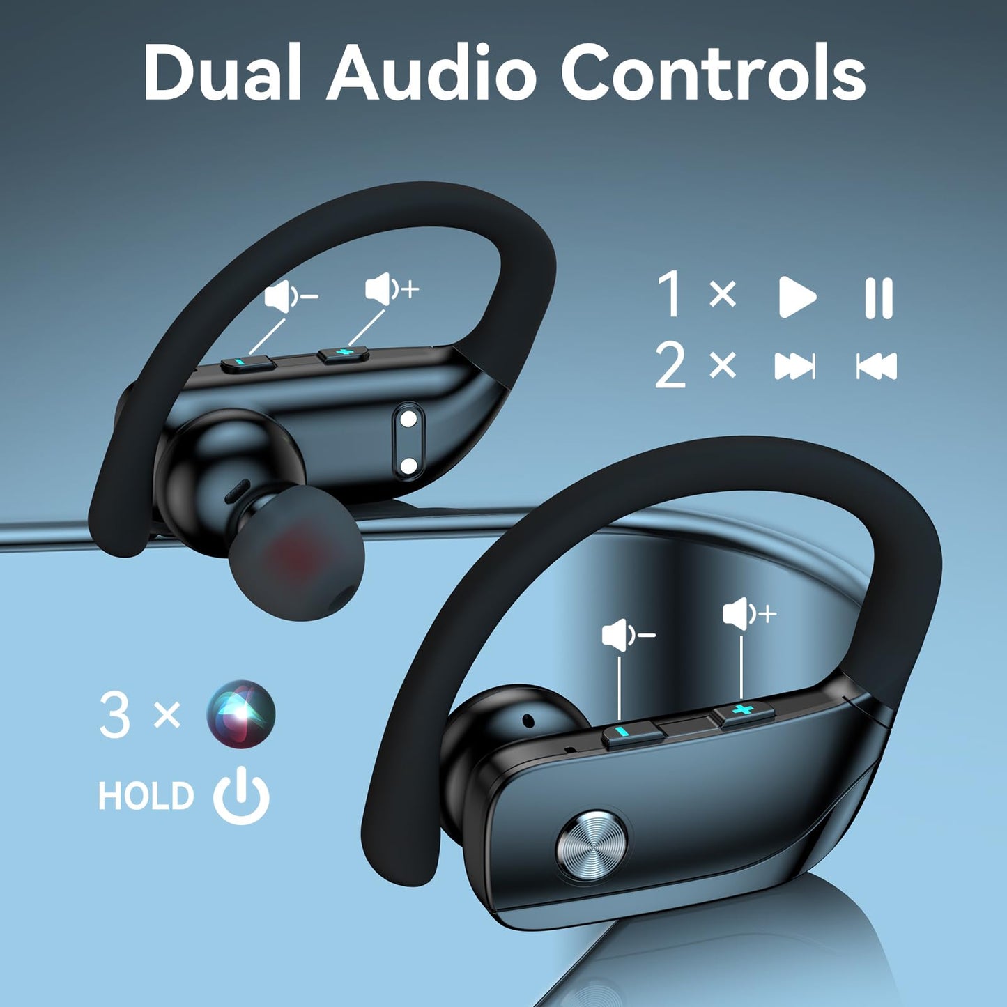 bmani Ear Buds Wireless Earbuds Bluetooth Headphones with 80H Playtime LED Display Case, Over-Ear Hook with Mic, Stereo Sound, Easy Button Controls