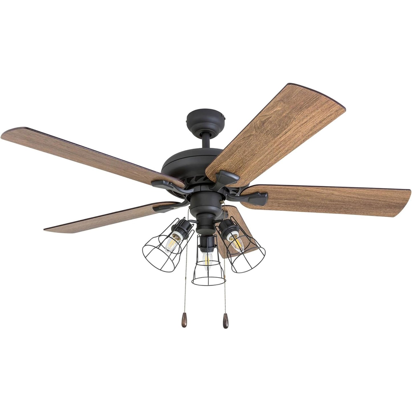 Prominence Home Lincoln Woods 52 Inch Ceiling Fan with LED Light, Pull Chain Control, 5 Blades with Reversible Motor and Tri-Mount Options, Bronze