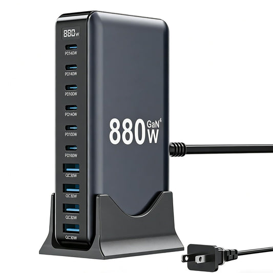 USB C Charger 880W USB C Charger Block,Upgraded GaN IV 10-Port Charging Station Hub,Travel Essentials 140W Fast Charging Laptop Adapter for MacBook