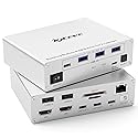 KCEVE 15-in-1 KVM Switch USB C Docking Station, USB 3.0 KVM Switch 2 Monitors 2 Laptops HDMI 4K@60Hz, 80W PD, 5Gbps, MST, Gigabit Ethernet, SD/TF