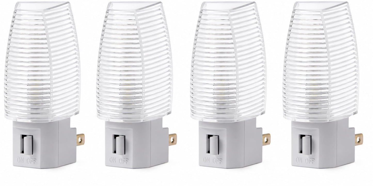 Projectpak Plug in Night Light with Manual On/Off Switch for Hallway, Kid’s Bedroom, Stairways - Includes 4W Incandescent Bulb | 4 Pack
