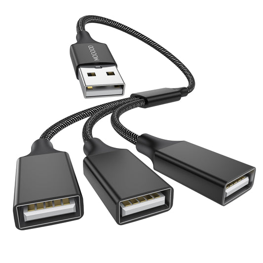 MOGOOD USB Splitter Cable, 1 Male to 3 Female USB2.0 Adapter, USB Extension Cable for Charging/Data Transfer/Laptop/Mac