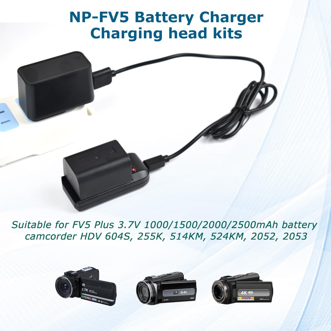 KOQINVIZ NP-FV5 Battery Charger with Charging Plug and USB Cable - Video Camera Camcorder Charger for CAS. NP-FV5 Rechargeable Lithium Battery