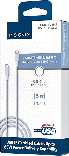 Insignia USB-C to USB-C Braided Cable (5 ft, Light Purple)