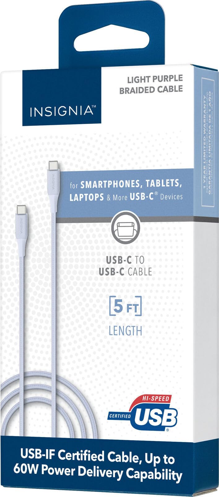 Insignia USB-C to USB-C Braided Cable (5 ft, Light Purple)