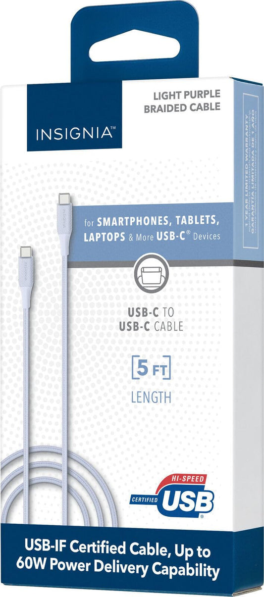 Insignia USB-C to USB-C Braided Cable (5 ft, Light Purple)