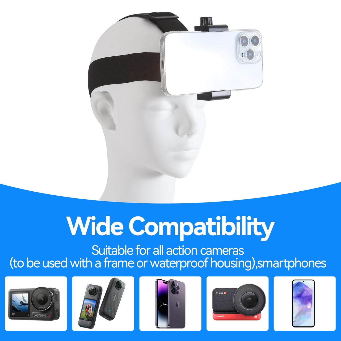 Head-Mounted Mobile Phone Holder,First-Person View Video Outdoor Live Shooting Bracket with Phone Clip(4"-7") for iPhone Samsung Smartphones and GoPro