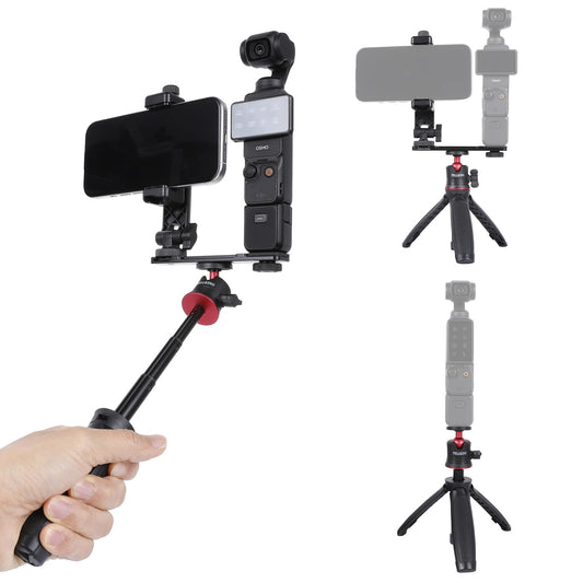 PellKing Osmo Pocket 3 Phone Holder Set Expansion Accessories + Universal Mini Extension Pole Tripod Compatible with DJI OSMO Pocket 3 and Smartphone