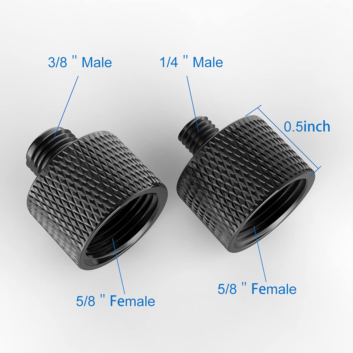 Donuts Mic Stand Adapter 5/8 to 3/8 and 5/8 to 1/4 Mic Thread Screw Adapter Combo Pack For Microphone Mounts and Stands 2 Pack Black