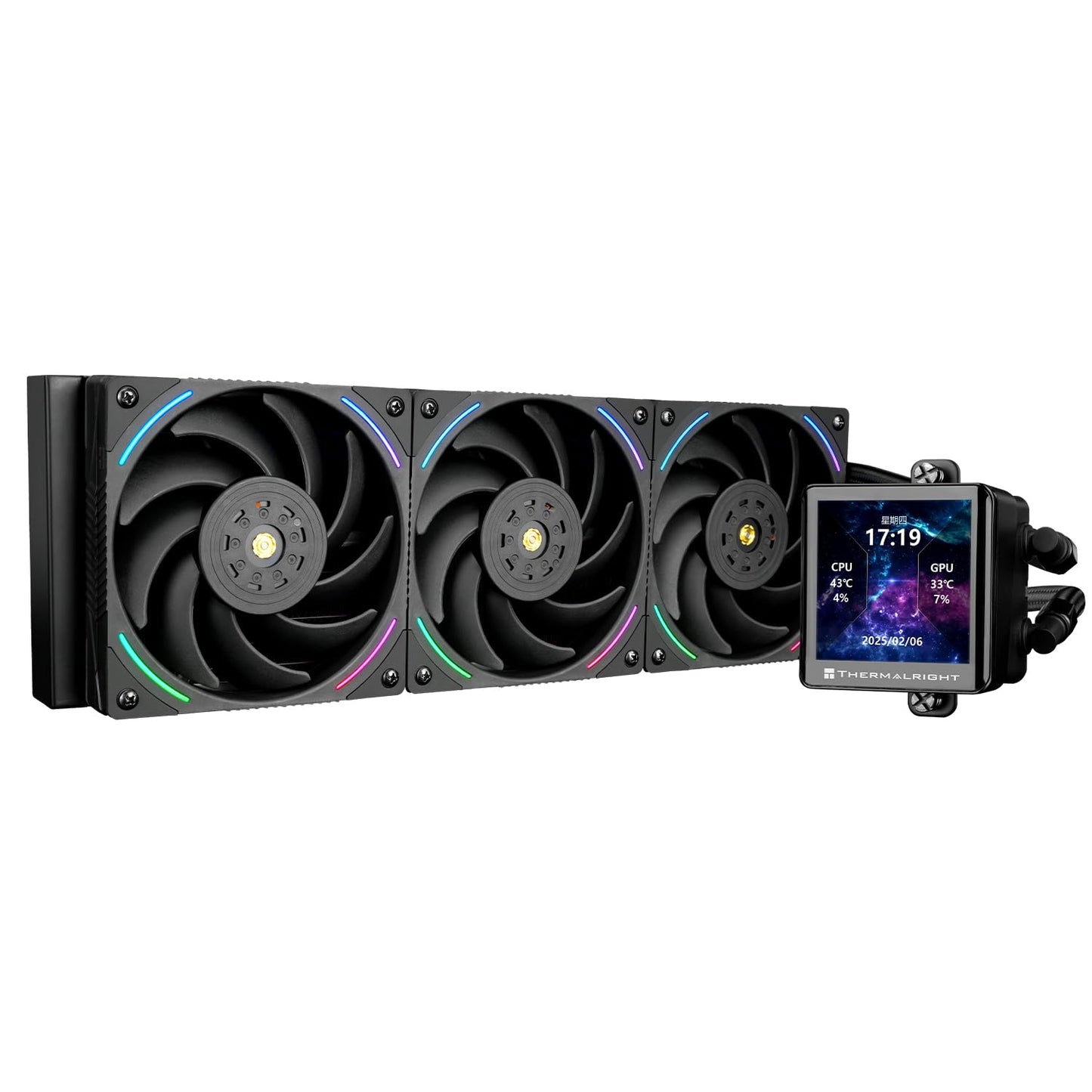 Thermalright Frozen Vision 360 ARGB Black V2 AIO CPU Water Cooler,360mm Liquid CPU Cooling,PWM Fans CPU Cooler for 2150RPM,2.88 inch IPS LCD Screen