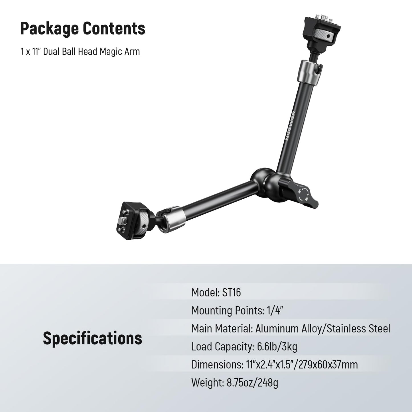 NEEWER 11" Articulating Magic Arm with 360° Ball Heads & Locating Pins for ARRI, Camera Monitor Mount with 1/4" Screws for DSLR Action Camera Monitor