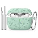 MoKo for AirPods Pro 3 Case Cover with Cleaner Kit, Cute Flower Engraved Case for Apple AirPods Pro 3rd Gen 2025, Silicone Protective Shockproof Cover