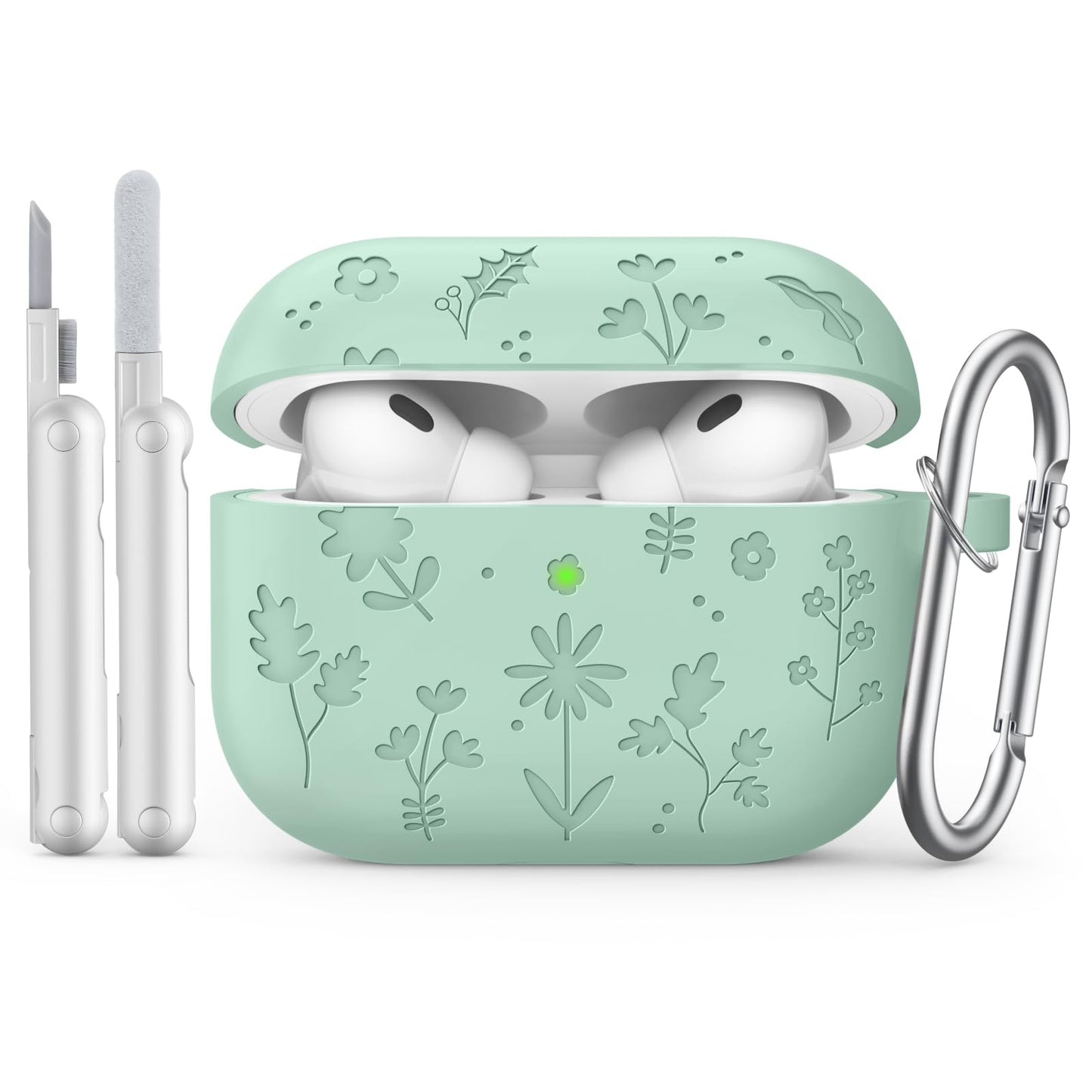 MoKo for AirPods Pro 3 Case Cover with Cleaner Kit, Cute Flower Engraved Case for Apple AirPods Pro 3rd Gen 2025, Silicone Protective Shockproof Cover