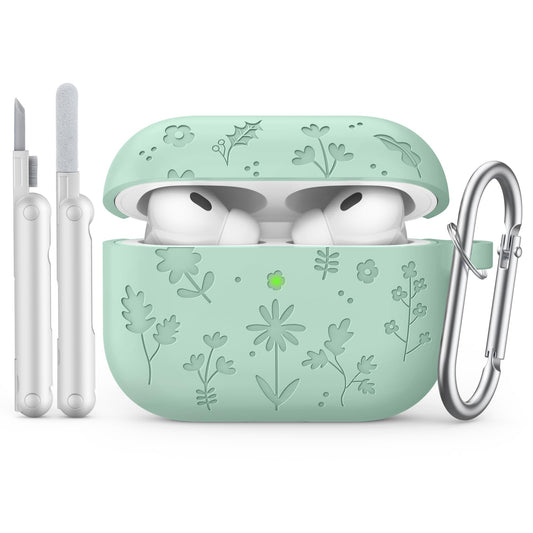 MoKo for AirPods Pro 3 Case Cover with Cleaner Kit, Cute Flower Engraved Case for Apple AirPods Pro 3rd Gen 2025, Silicone Protective Shockproof Cover