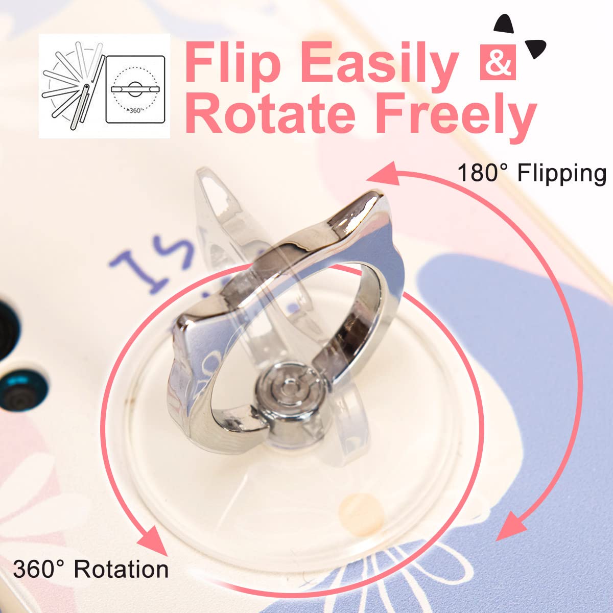 Cat Phone Ring Holder - EI Sonador Clear Cell Phone Ring Holder Transparent Stand Finger Grip (1 Silver + 1 Rose Gold Cat)