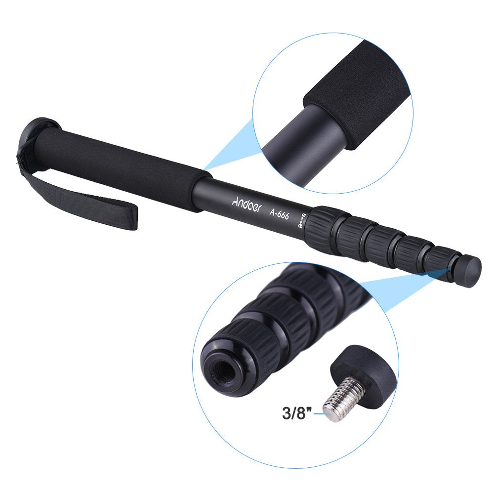 Andoer A-666 181cm/5.9ft Telescoping Aluminum Camera Monopod Unipod Stick 6-Section Max. Load 10kg/22Lbs with Carry Bag for Nikon Canon Sony A7 Pentax