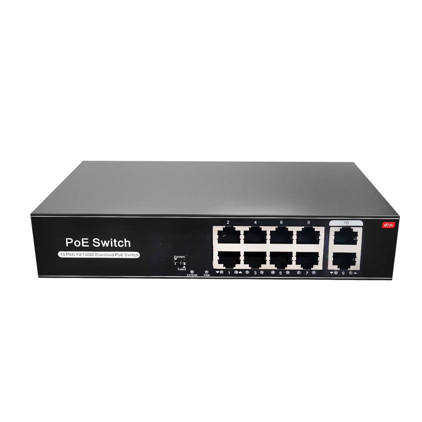 8 Port PoE Switch with 2 Uplink, 802.3af/at PoE+ 100Mbps, 100W Built-in Power, Extend to 250 Meter, Metal Plug & Play, Unmanaged POE Switch