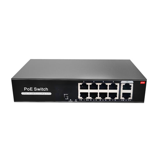 8 Port PoE Switch with 2 Uplink, 802.3af/at PoE+ 100Mbps, 100W Built-in Power, Extend to 250 Meter, Metal Plug & Play, Unmanaged POE Switch