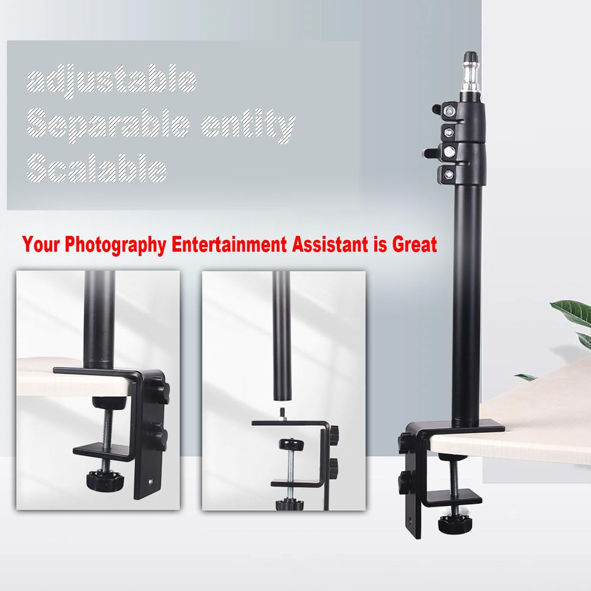 Camera Desk Mount Table Stand - Height & Angle Adjustable Light Stand 360° Rotation, Lightweight Aluminum for Live Streaming, Video Conferencing |