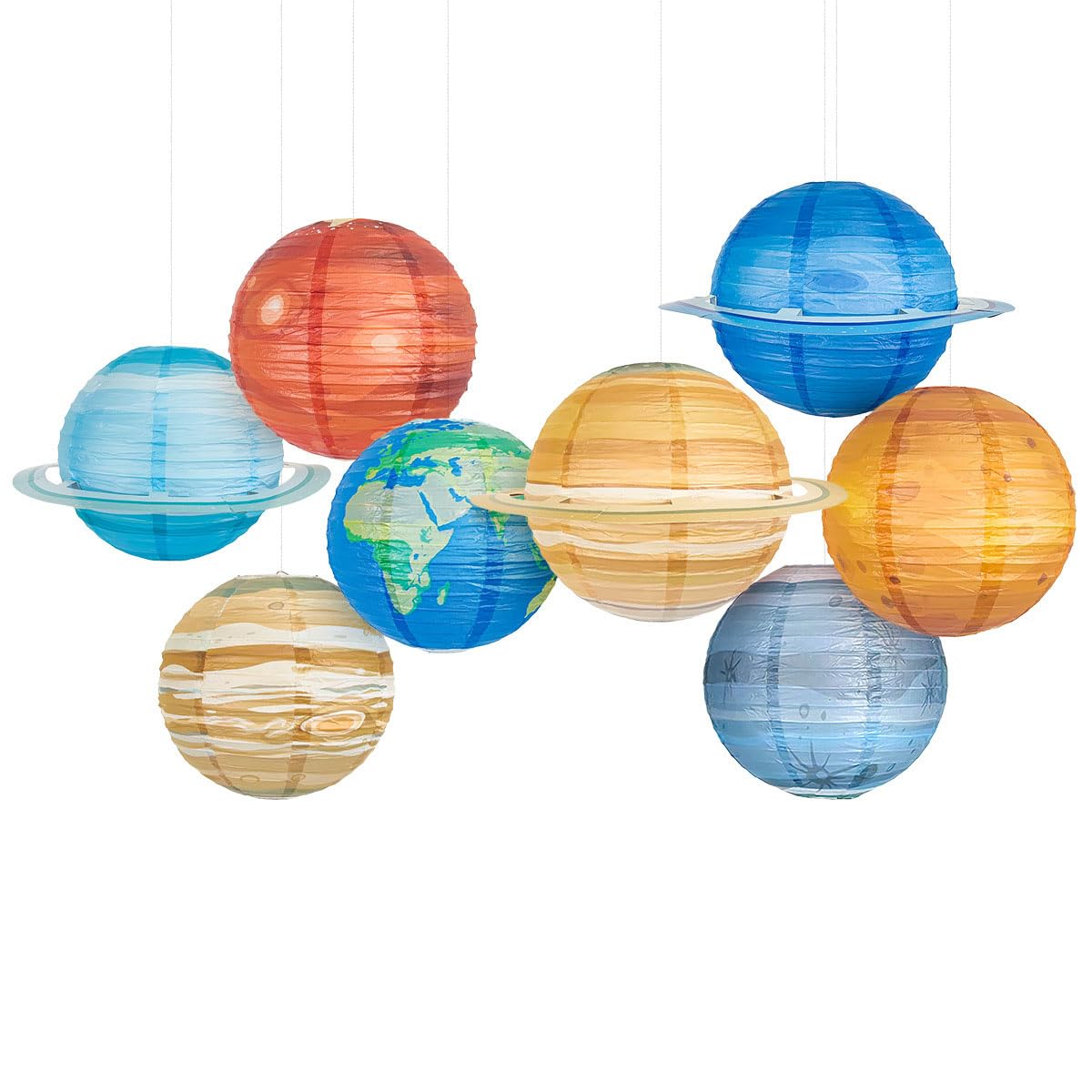 Space Planet Paper Lanterns,12inch ,8pcs Reusable Solar System Planets Hanging Lanterns Ornament Lamp Cover for Outer Space Birthday Party Home