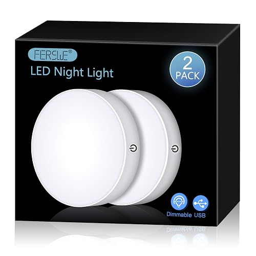 Ferswe Rechargeable Tap Lights, Dimmable Touch Night Lights with 1000mAh Large Battery, Stick on Light for Closet, Bedroom, Bathroom and Cabinet (2