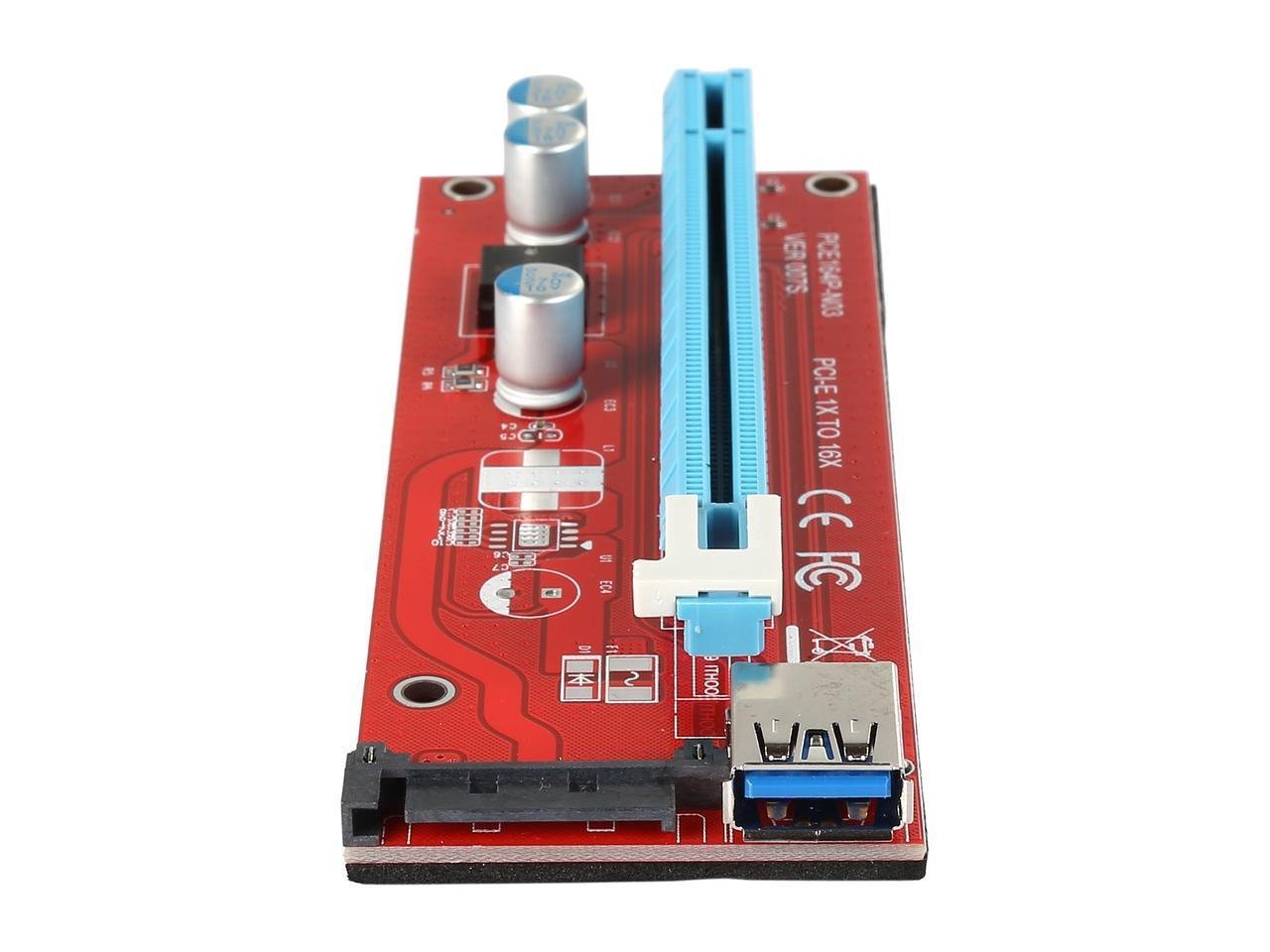 COBOC Riser 1X216X SATA USB3.0 PCI-E PCI Express 1X to 16X Riser Cable Card Adapter With SATA 15pin Power Slot, USB 3.0 Cable Dedicated for BTC