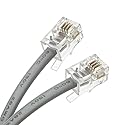 TENINYU RJ9 4P4C 4 Conductor Straight Modular Telephone Data Extension Flat Cord Cable Silver 7FT 2PACK