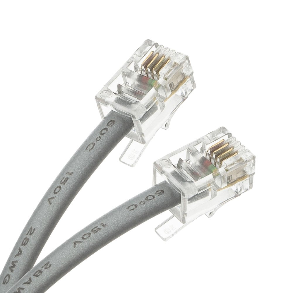 TENINYU RJ9 4P4C 4 Conductor Straight Modular Telephone Data Extension Flat Cord Cable Silver 7FT 2PACK