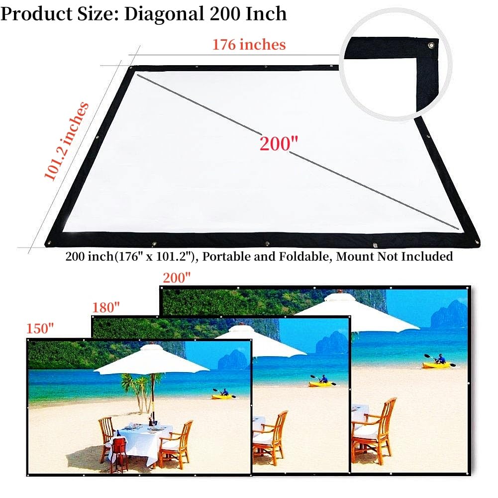 200 Inch Portable Projector Screen Outdoor, YF2009SZ 16:9 Foldable HD Large Thick Canvas Movie Screen for Home Theater Office Presentation Outside