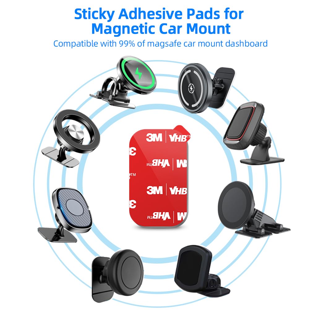 volport 5 Pack Rectangle Heat Resistance Double Side Tape 3M VHB Sticker Pads Sticky Adhesive Replacement for Magnetic Dashboard Car Mount Holder Base