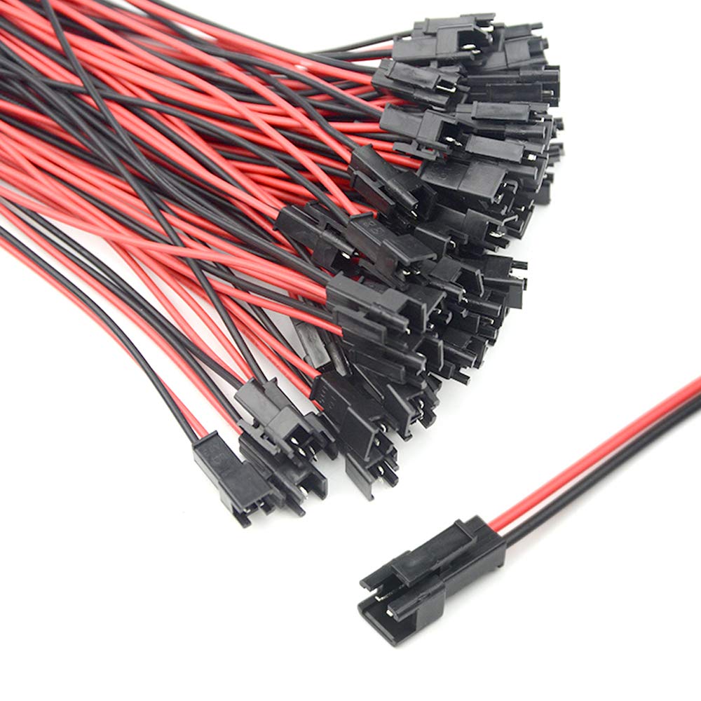XINGYHENG 100PCS 50Pair JST SM 2PIN 24AWG Female and Male Connection Plug with Red Black Terminal Connector Wire Cable for LED Light Strip 5.9’’