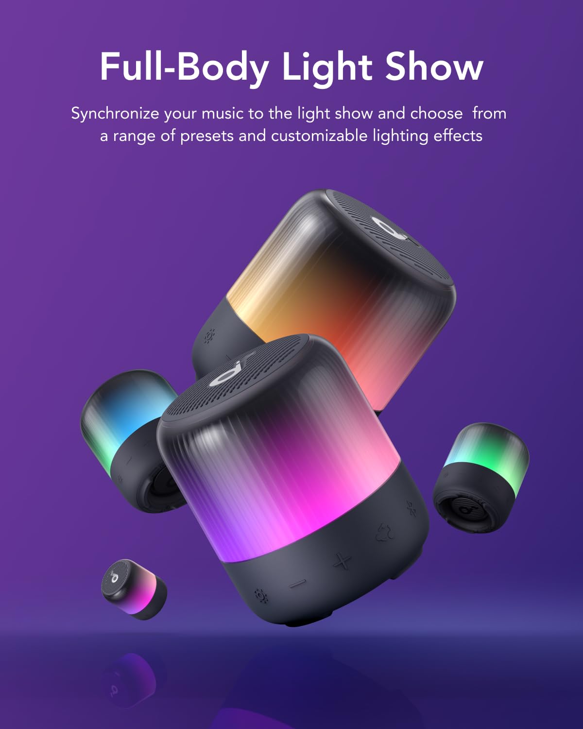 Soundcore Glow Mini Portable Speaker, Bluetooth Speaker with 360° Sound, Light Show, 12H Battery, IP67 Waterproof and Dustproof(Renewed)