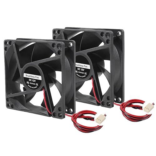 ALMOCN 2PCS 80mm DC Brushless Cooling Fan 12V High Airflow Cooling Fan Dual Ball Bearing 2 Wire 3 Pin for PC Case Computer RV Refrigerator, 80 x 25mm