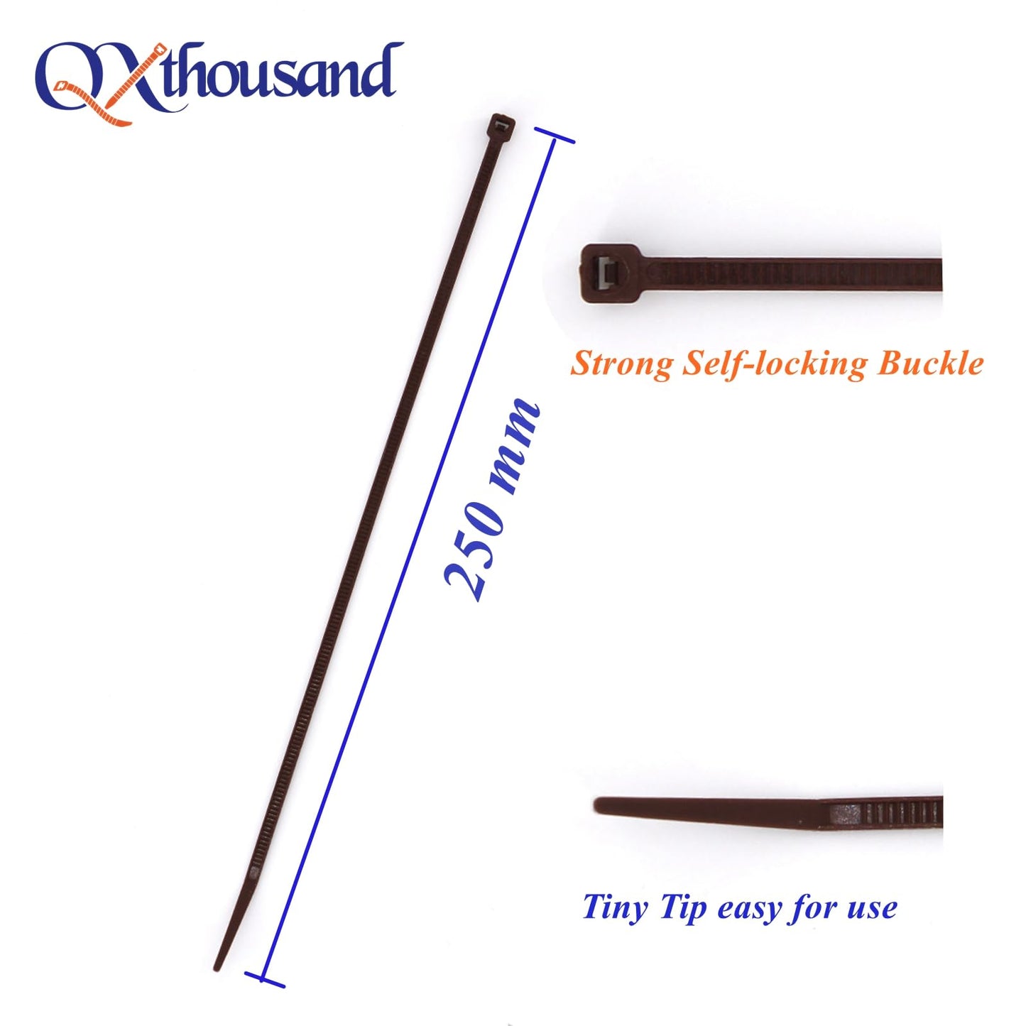 10 Inch Dark Brown Zip Ties Outdoor Use-Pack of 100, Self Locking Plastic Cable Ties for Fence, Small DIY Tie, Cable Management Outside Garden Trellis