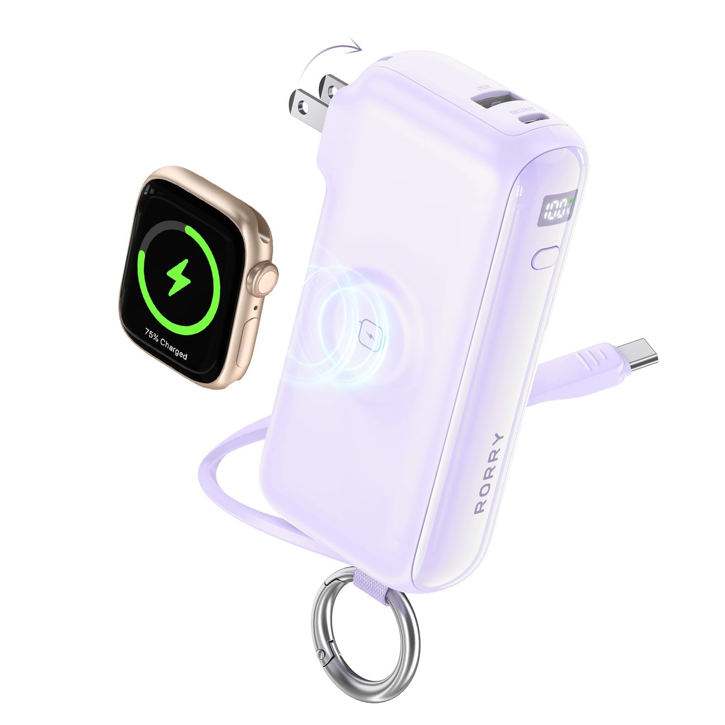 RORRY Flow Portable Charger 10000mAh 40W Wall Plug Power Bank Battery Pack