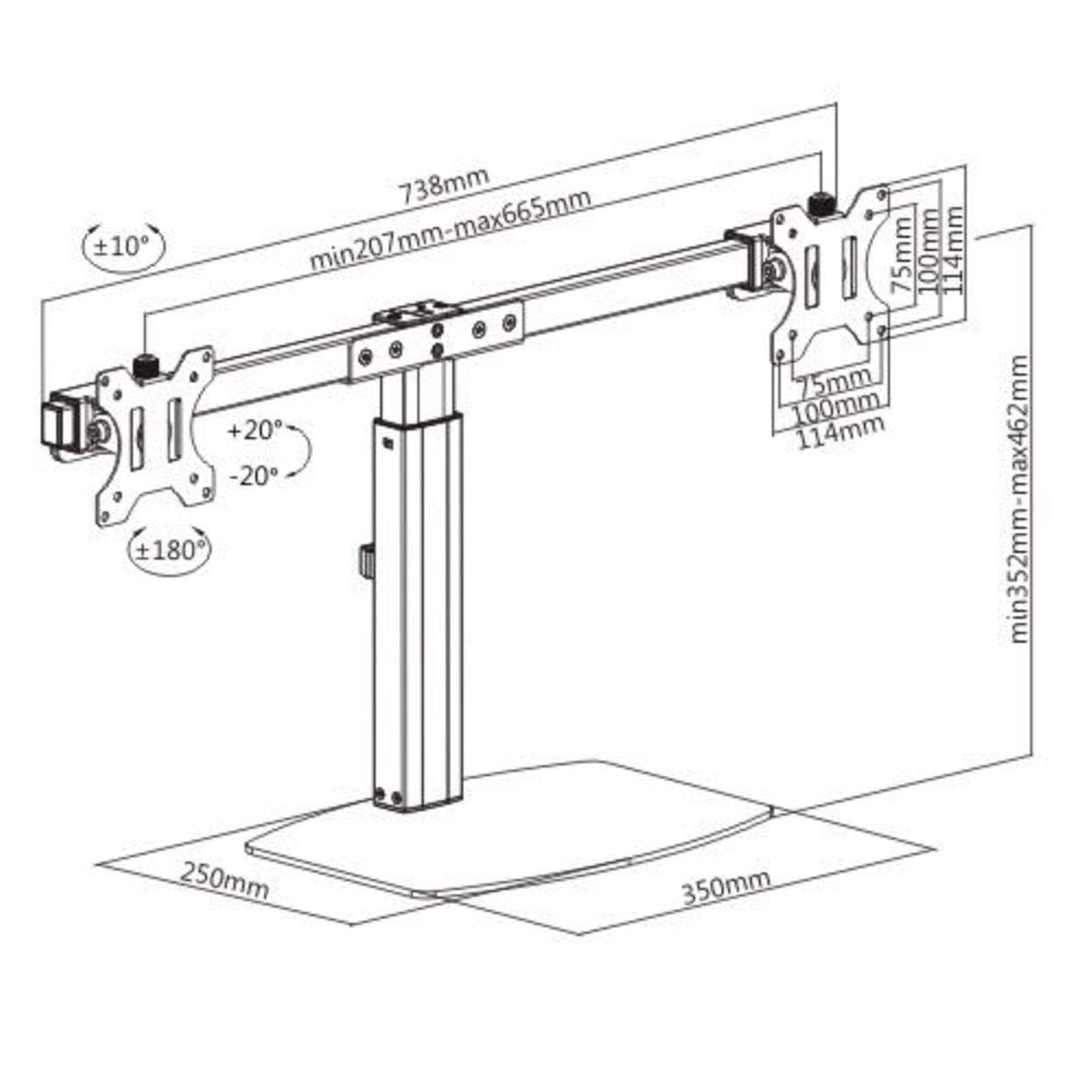 Amer Mounts | 17"-27" LED LCD Monitor Stand | 2EZH| Dual Monitor | 13.2lbs Capacity