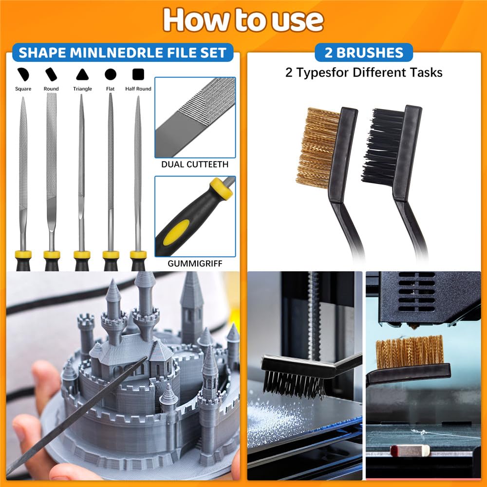 50Pcs 3D Printer Tool Kit & Accessories for All FDM/SLA Printers, Includes Nozzle Cleaning Kit, Scraper, Deburring Tool, Files, Brushes - Complete