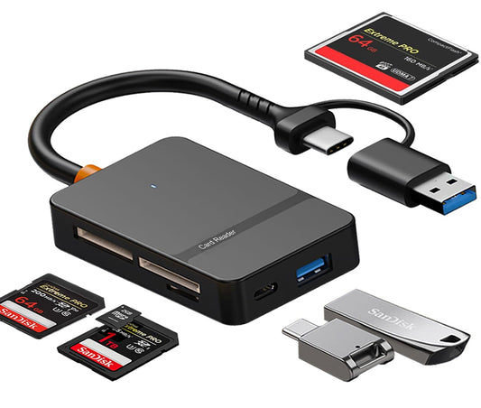 USB C USB 3.0 Dual Interface Multi Card Reader, OTG Adapter, with 4 Card Slots, USB C/A Ports, 5Gbps, 2TB Capacity, Suitable for SD MS CF TF Cards
