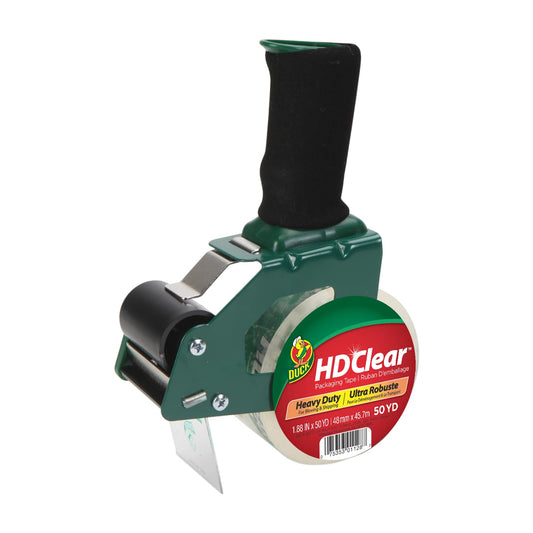 Duck HD Clear Packing Tape Dispenser Heavy Duty Packaging Tape Gun for Packing Boxes, Shipping and Moving - Includes 1 Refill Roll of HD Clear 1.88