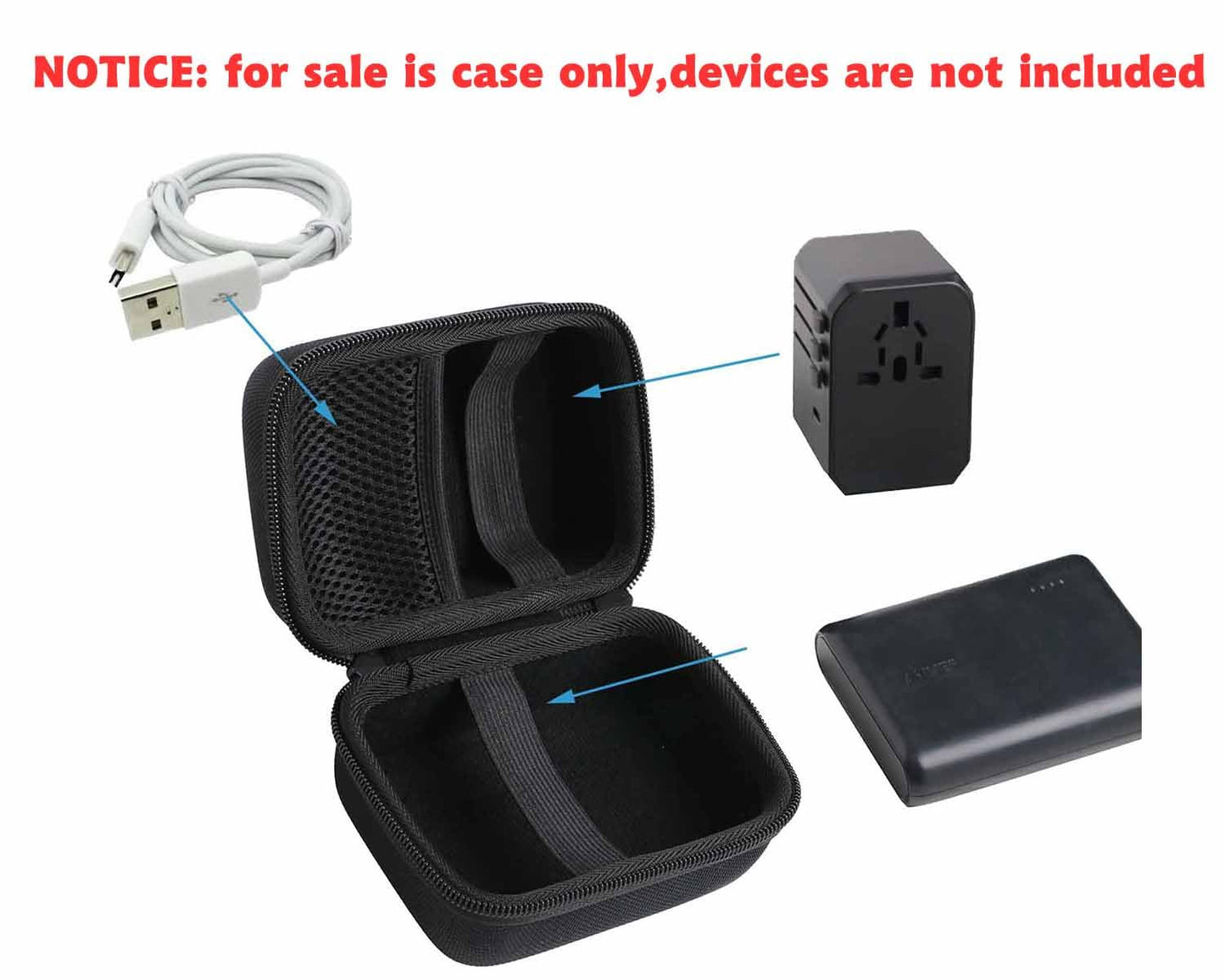 inDomit Travel Charging Accessories Storage Kit - Hard Protective Case Fits Power Bank, Power Adapter & Data Cables(Case Only)