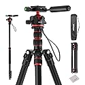 NEEWER BASICS Camera Tripod Monopod, 77" Compact Lightweight Travel DSLR Video Stand 360° Ball Head, Arca Type QR Plate, Reversible Legs, Inverted
