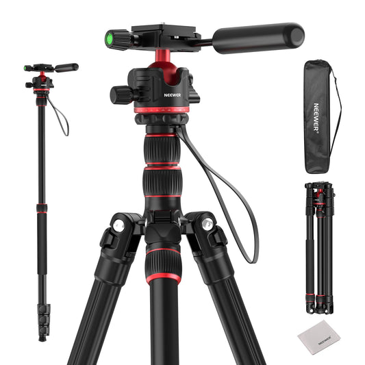 NEEWER BASICS Camera Tripod Monopod, 77" Compact Lightweight Travel DSLR Video Stand 360° Ball Head, Arca Type QR Plate, Reversible Legs, Inverted