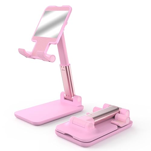 HZZADZXW Cell Phone Stand, Adjustable Angle and Height Cell Phone Holder for Desk, Foldable and Portable, Anti-Slip Silicone Pad, Compatible with All
