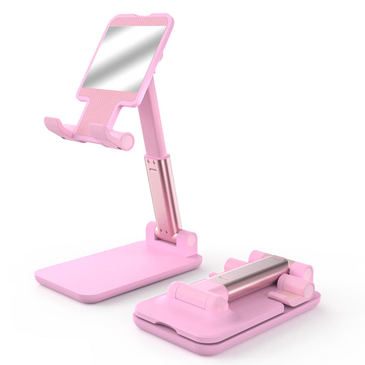 HZZADZXW Cell Phone Stand, Adjustable Angle and Height Cell Phone Holder for Desk, Foldable and Portable, Anti-Slip Silicone Pad, Compatible with All