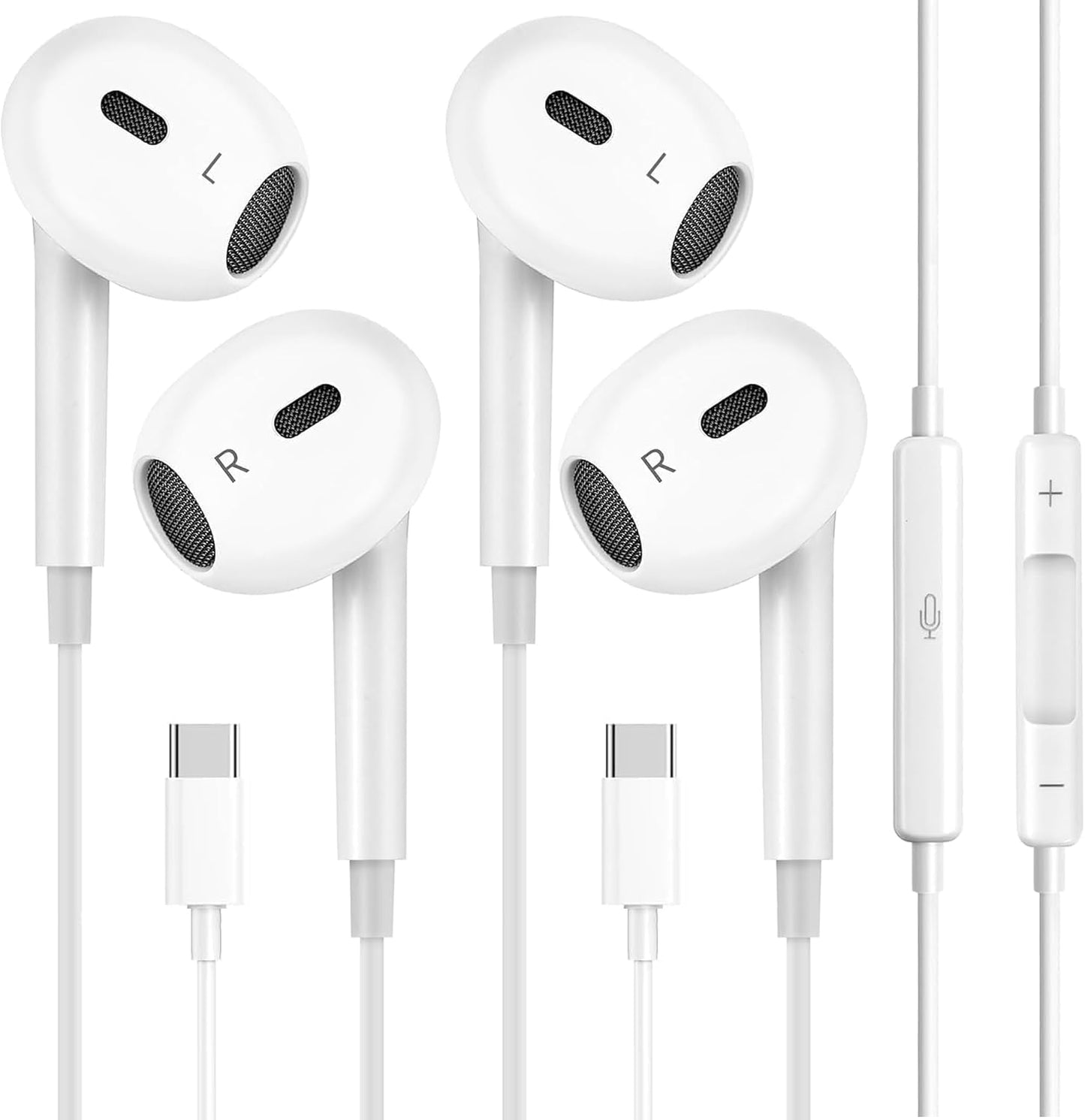 2 Pack Headphones with USB-C Plug, Wired Ear Buds with Built-in Remote to Control Music, Phone Calls, and Volume,Compatible for iPhone 15 16 17 Pro
