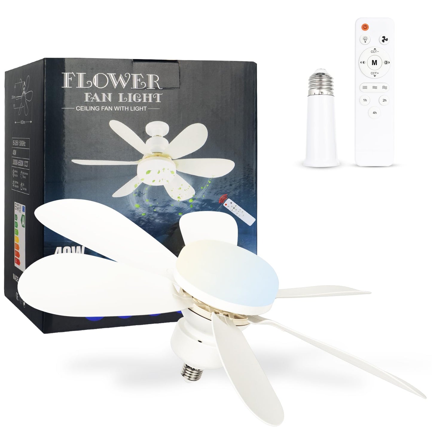Socket Fan Light, Socket Celling Fan Remote Dimming 20.5" in Room (White)