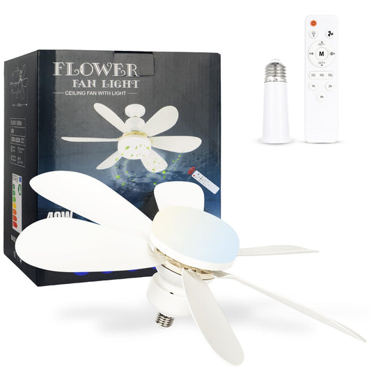 Socket Fan Light, Socket Celling Fan Remote Dimming 20.5" in Room (White)