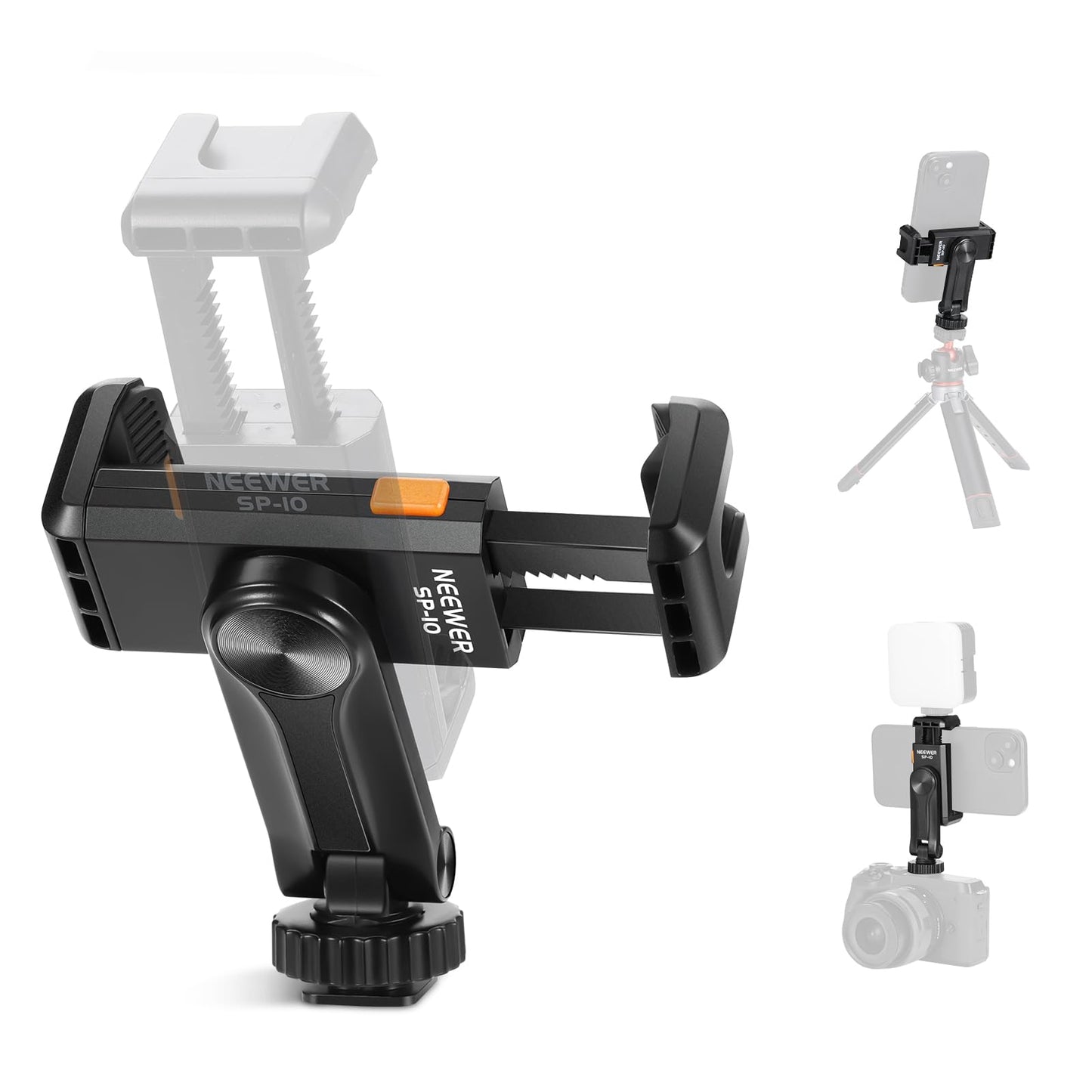 Neewer Basic Phone Tripod Mount Holder with 1/4" Thread & Cold Shoe, 2.36"-3.54"/6-9cm 360° Rotatable Camera Mount Cellphone Clamp for iPhone 15 14 13
