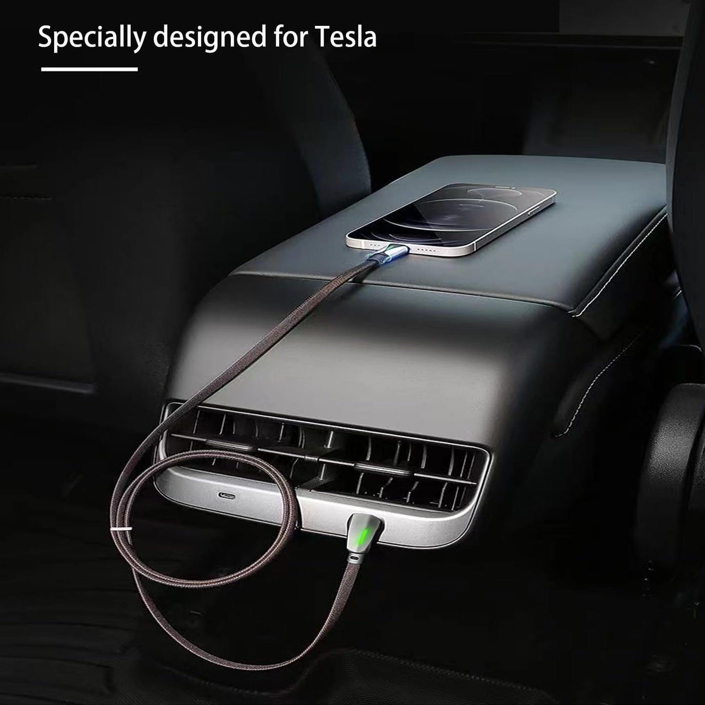 90 Degree USB-C to USB-C Cable, QC 3.0 60W Fast Charger for Tesla Model Y/3/X/S Car Charging, Compatible with iPhone 15/15 Plus/15 Pro Max, Samsung