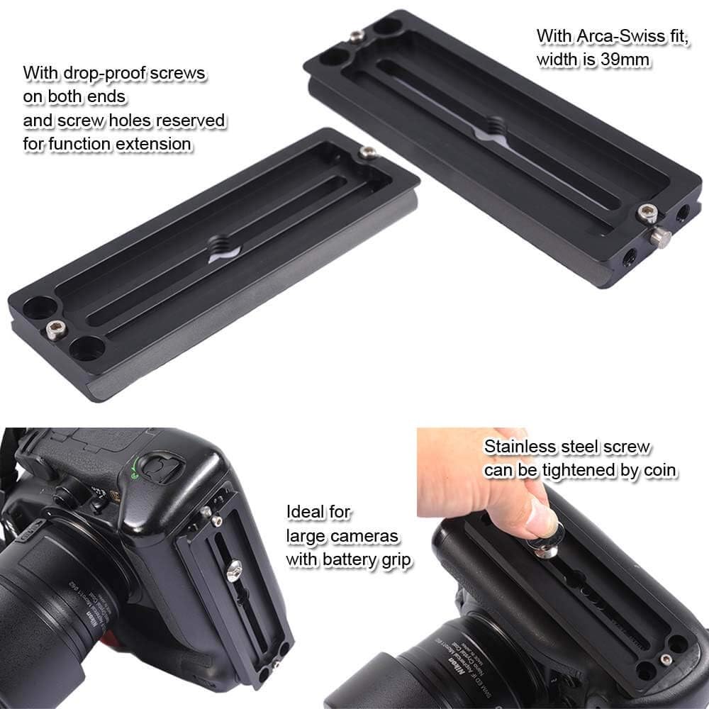 iShoot 12cm Long Camera Quick Release Plate Compatible with Large Camera with Battery Grip & Arca-Swiss Fit Tripod Ball Head Clamp - You May Buy 2 pcs